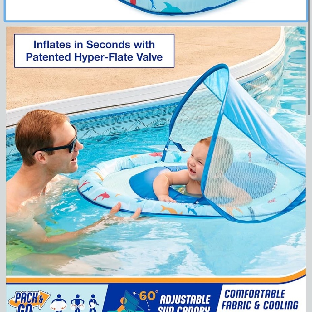 SwimWays Baby Spring Float with Canopy - Blue - Picture 4 of 8